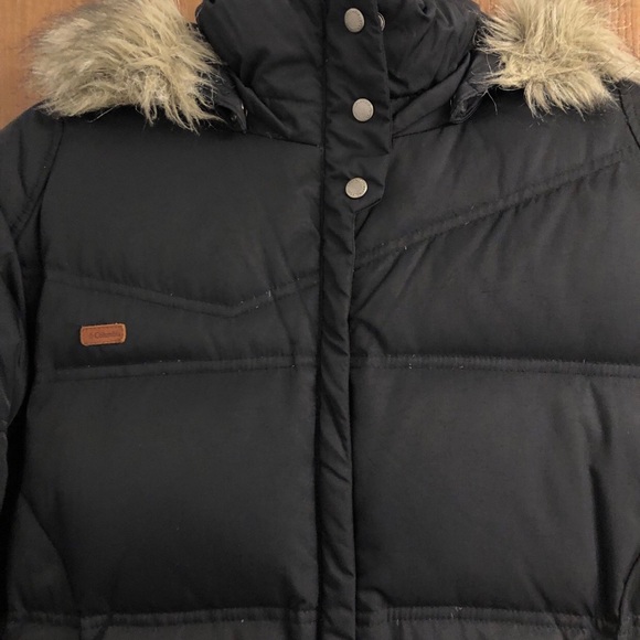 Columbia Women's Down Jacket Size Medium Black Faux Fur Trim Hooded Winter Coat - Picture 1 of 10